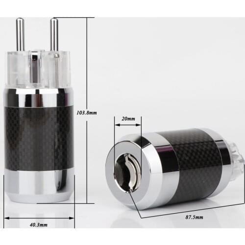 Pair hi-end Carbon Fiber Rhodium Plated EU Schuko AC Power Plug, Male + Female Power Connector hifi