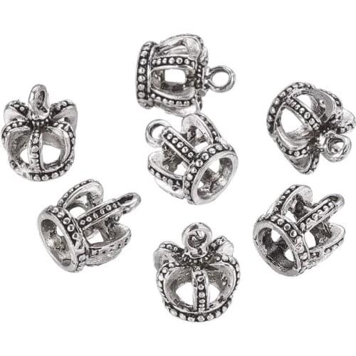 50pcs Antique Silver Color Crown Charms Pendants Tibetan Metal Alloy Charms for Bracelets Necklace Jewelry Crafts Making