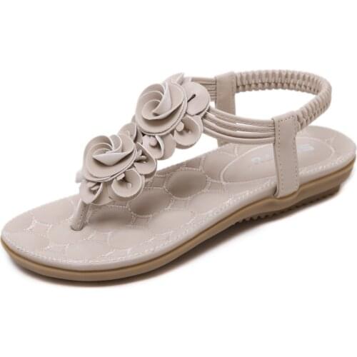 Flat with Back Strap Summer Women Sandals Elastic Band Vocation Beach Bohemia Flowers Large Size Soft Rubber Bottom Shoes