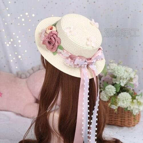 Multicolor lovely Handmade Lace Bowknot lolita Sun Hat Pastoral style Mori system lolita Soft Sister picnic Tea Party women hat