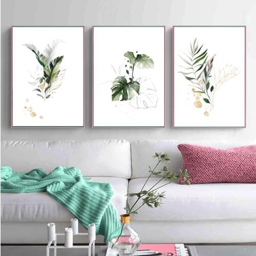 Modern Watercolour Plant Glod Leaves Posters And Prints Wall Decor Wall Art Canvas Painting Minimalist Nordic Decoration Home
