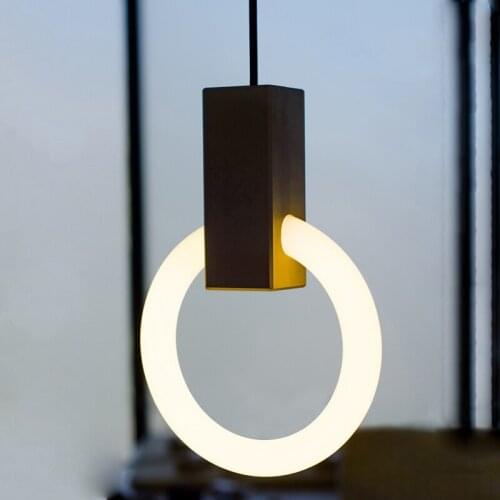 Modern LED Wooden Pendant light Acrylic Ring fixtures stairs deco hanging lights dining pendant lamps