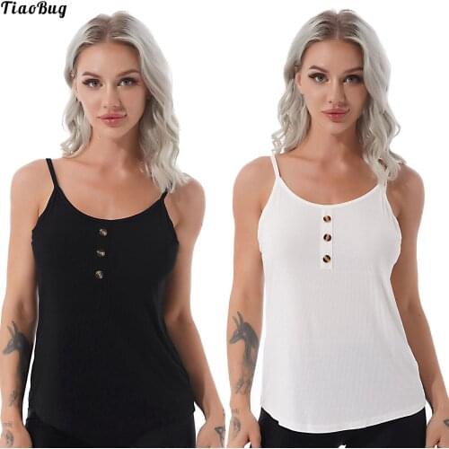TiaoBug Pregnant Women Breathable Cotton Tanks Camis Sleeveless Adjustable Spaghetti Shoulder Strap Button Front Solid Color Top