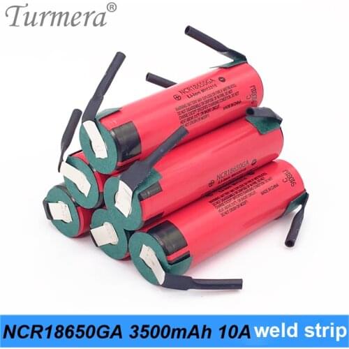 Turmera 18650 3500mAh Battery NCR18650GA 10A Discharge Current with Weld Nickel for Power Bank or Shura Screwdriver Battery Use