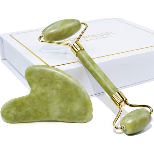 Facial Massage Roller Guasha Board Double Heads Jade Stone Face Lift Body Skin Relaxation Slimming Beauty Neck Thin Lift