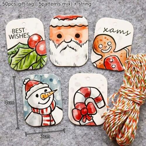 48/50pcs Merry Christmas Paper Gift Tag Snowman Deer Santa Claus Paper Label Hang Tags Party DIY Decor Xmas Gift Wrapping Tags