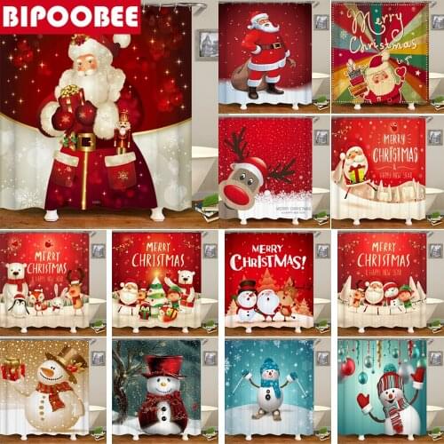 Christmas Printed Bathroom Shower Curtain Snowman Santa Claus Elk Waterproof Polyester Fabric Bath Curtains Home Decoration