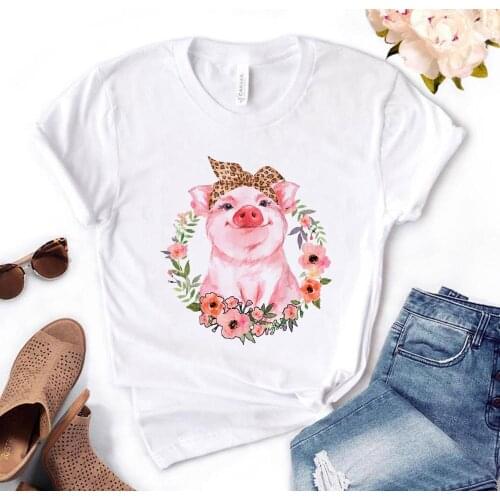 2021 Women T-shirt Leopard Bandana Pig Bow Sunflower Floral Print T-shirt Harajuku Cartoon T-shirt 90s Graphic T-shirt Female