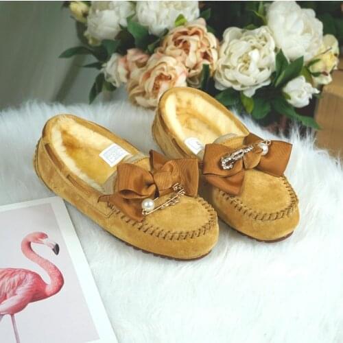 2020 high quality womens classic mini snow boots bow decoration leather winter warm boots shoes natural wool women ankle boots