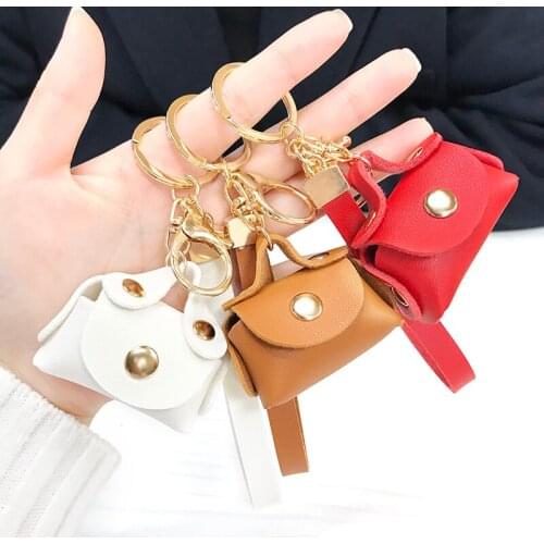 Pompom Key Chain Creative Cute Mini PU Leather Handbag Keychain for Women Key Chain Car Key Ring Bag Pendant Jewelry Whoelsale