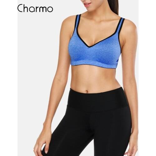 Charmo Women Sports Bra Medium Impact Backcross Yoga Bra Push up Running Workout Bra Underwear Fitness Sports Top Running Bras