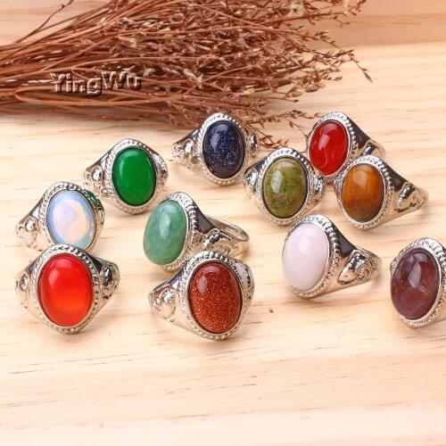 Yingwu Vintage Antique Natural Stone Ring Fashion Jewelry Aventurine Opal Finger Ring For Women Wedding Rings Wholesale 5pcs