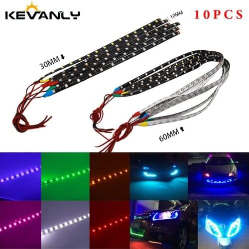 10pcs 30cm 60cm DRL LED Strip led Light 30 LED 5050 15 SMD colorful Flexible Strip Light Auto Decorative Lamp Tape Running Lamp