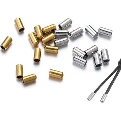 10pcs/lot Stainless Steel end bead caps Leather Cord Clasp Crimp Tips for Necklace Bracelet Connectors Jewelry Making Supplies