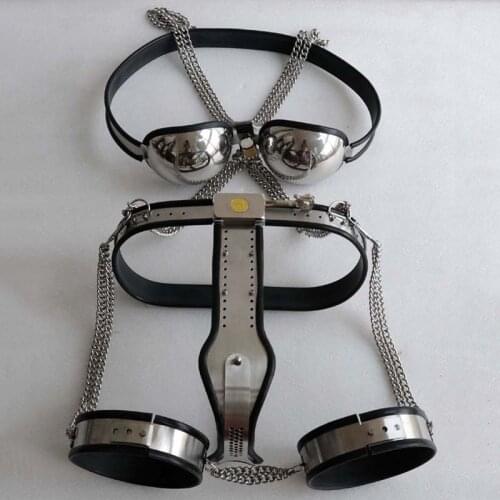 3 Pcs/Set Female Chastity Belt Device Bondage Kit Stainless Steel Pants Bra Thigh Ring Fetish Wear Sex Games Toys For Women