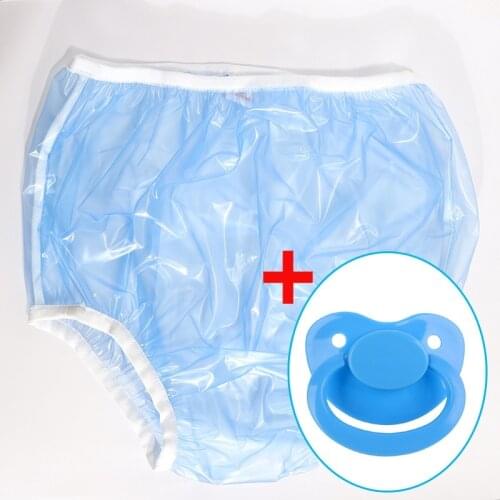 ABDL adult diapers onesize blue incontinence panties PVC reusable adult baby pants diaper plastic pants plus 1 adult pacifier