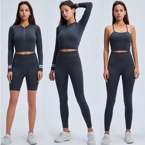 Seamless Yoga Suit Zipper Long Sleeve Sports Top Running Fitness High Waist Leggings Sportswear Workout Clothes Women gym set