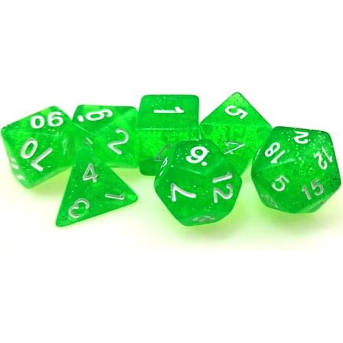 Rollooo Glitter Rpg Green Dice D4 D6 D8 D10 D% D12 and D20 7Pcs/Set