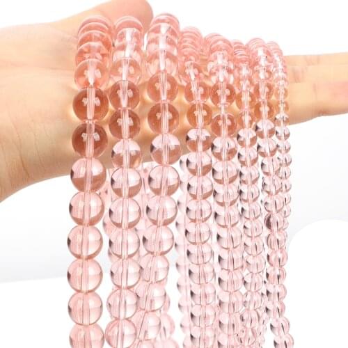 Natural Stone Beads Smooth Light Pink Glass Round Loose Spacer Bead For Jewelry Making DIY Charm Bracelet Necklace 4/6/8/10/12MM