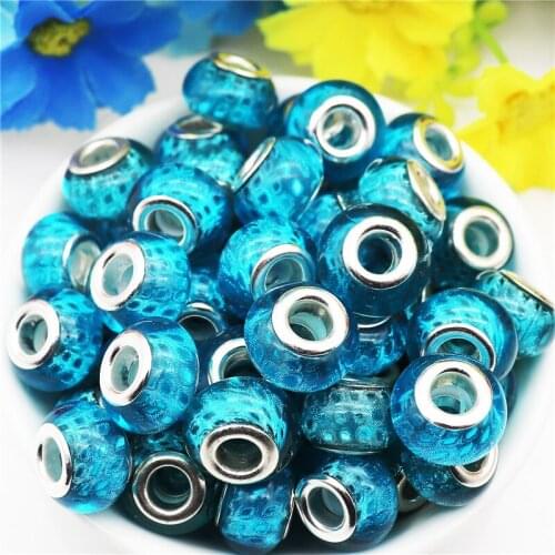 New 10Pcs Round Dot Powder Glitter Big Hole Spacer Beads Fit Pandora Bracelet Earrings Necklaces Curtain for DIY Jewelry Making