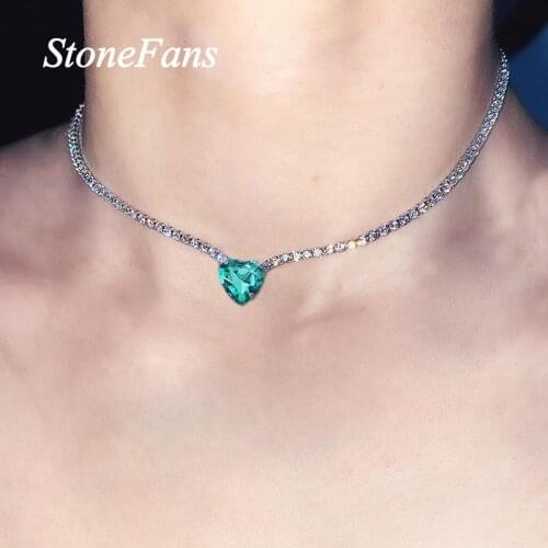 Stonefans Fashion Rhinestone Chain Green Heart Necklace for Women Bridal Wedding Love Crystal Charm Choker Statement Necklace