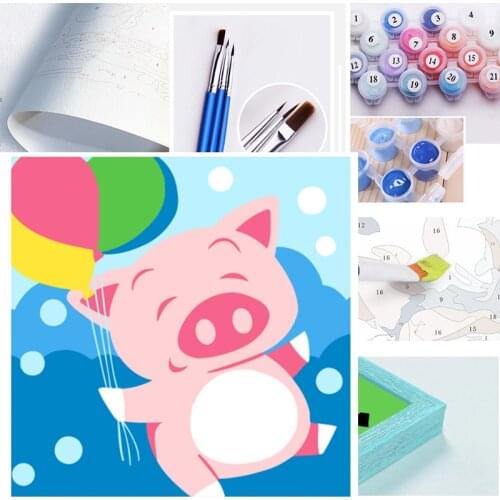 Kid DIY Digital Hand-painted Oil Painting Parent-child Interactive Cartoon Animal Hand Painting Includes Brushes And Pigments