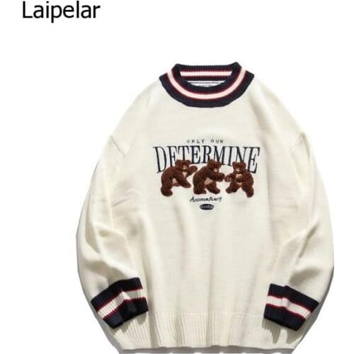 Design Couples Wear Bear Color Contrast Fashion Sweater Mens and Womens Korean Style 2021 New