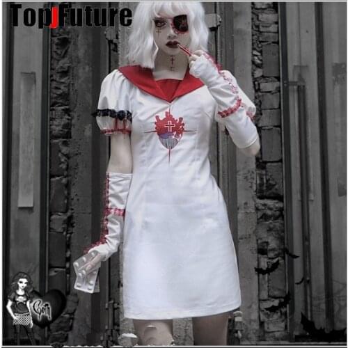 Women girl gothic Lolita cosplay costumeTokyo bloodthirsty girl dark embroidered sailor JK dress suit summer nurse cosplay dress