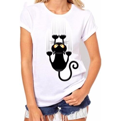 2019 Womens Brand Clothing Summer Women T Shirt Short Sleeve O-neck Casual Funny Black Cat Tops Tees Female Ladies T-Shirt