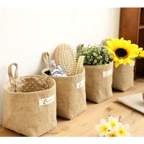 Cotton flower pot hanging small sack hanging jute small striped basket hanging storage bag 14*12.5CM