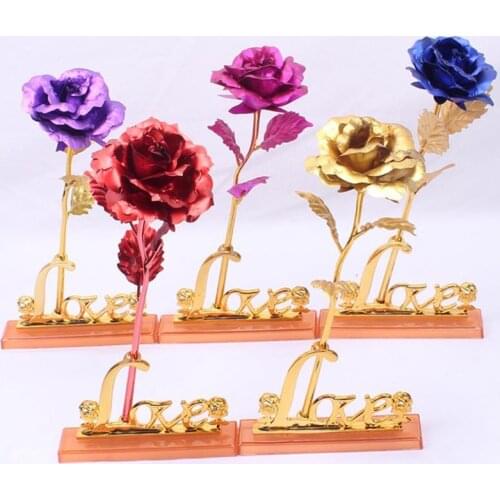 Artificial Flowers 24k Gold Rose with Box Valentines Day Gift Present Rose Soap Flowers Foil Flowers Home House Decor Fake Roses