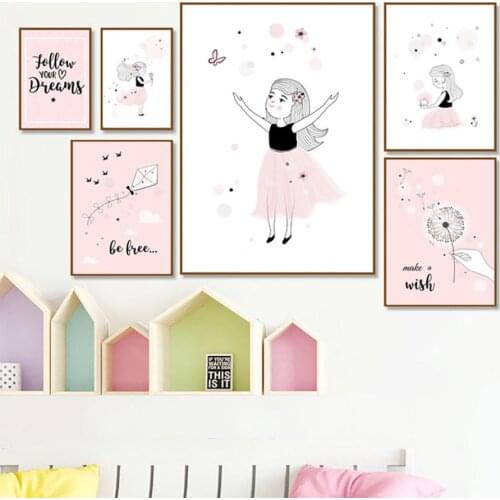 Canvas Painting Prints Home Decor Wall Art Girl Dandelion Kite Flower Modular Modern Pictures Nordic Style Poster Children Room