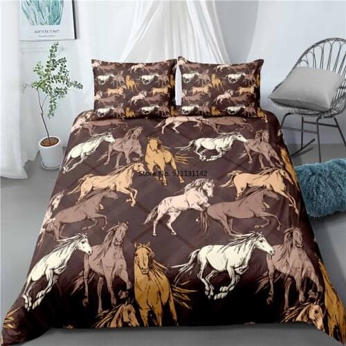 3D Animal Running Horse Pattern Down Quilt Covered Pillowcase Cartoon Print Home Textile Adult Children Bedroom Bedding Set