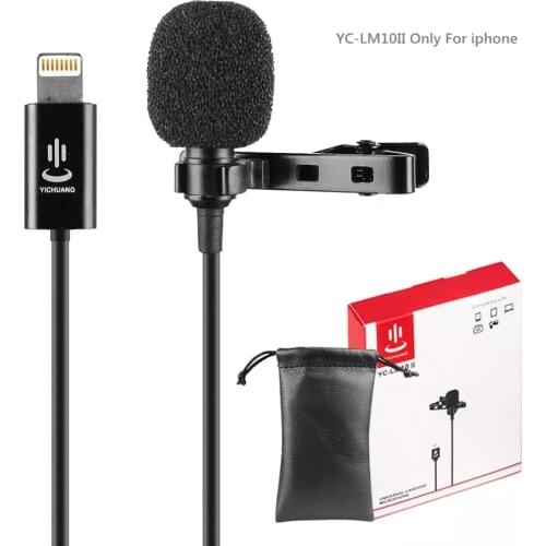 YC-LM10 II 1.5m Phone Audio Video Recording Lavalier Condenser Microphone for iPhone 11 X xr xs max 8 8plus 7 7plus 6plus / iPad