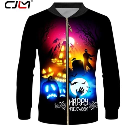 CJLM Halloween Zip Jacket Couple Cloths 3D Print Jacket Horror Castle Halloween Party Long Sleeve Plus Size Hip Hop Street Coat