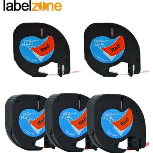 LABELZONE 5pcs 91203 label 12mm Compatible Dymo Letratag printers LT91203 LT plastic label tapes Lt 91203 91201 for DYMO machine