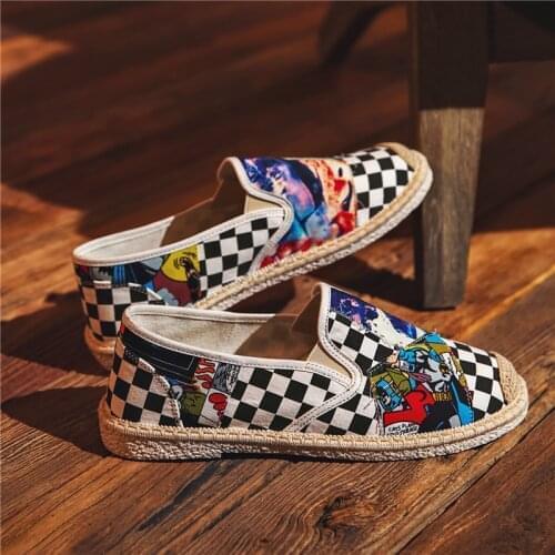 Summer Colorful Men Anime Loafers Graffiti Printing Canvas Shoes Man Loafers Comfortable Slip-on Fisherman Shoes Men Espadrilles
