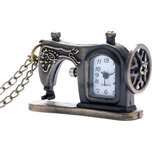 Chic Sewing Machine Designer Pocket Watch Bronze Antique Steampunk Fob Clock With Necklace Chain Popular Gift Drop Drop Shipping