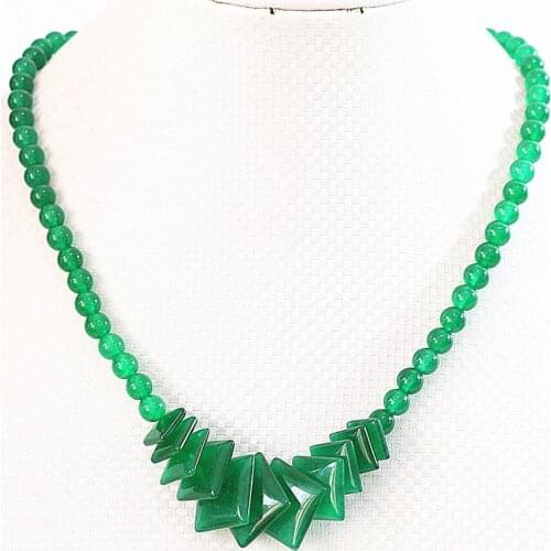 Natural stone yellow green chalcedony jades 6-14mm square diagonal beads tower chain necklace for women jewelry 18inch B631