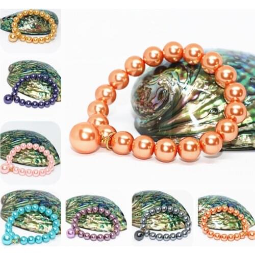 New Bohemia style multicolor 10mm round imitation shell pearl beads elastic rope bracelet elegant gift jewelry 7.5inch B1715-1