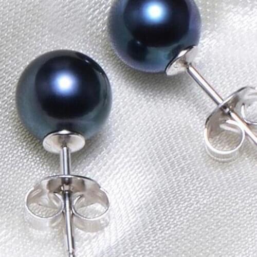 Huge 11mm natural tahitian black blue gray round AAA pearl earring 14k