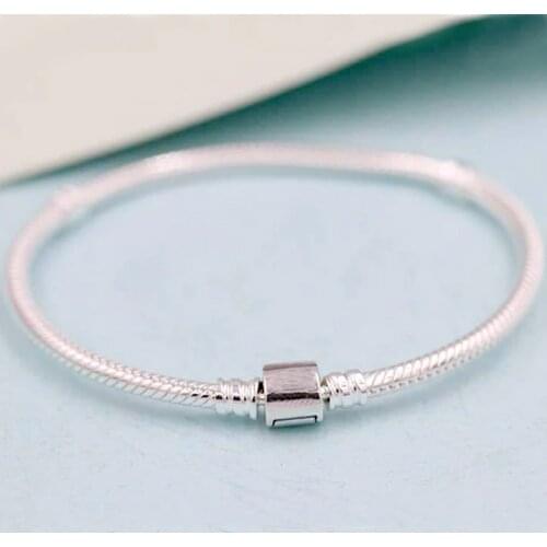 Original Moments Barrel Clasp Snake Chain Bracelet Bangle Fit 925 Sterling Silver Bracelet Bead Charm Diy Pandora Jewelry