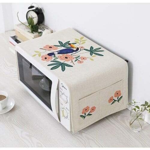 IdYllife Pastoral Microwave Oven Covers for Home Decoration with Pouch Beautiful Plants Printing Kitchen Storage Dust Proof