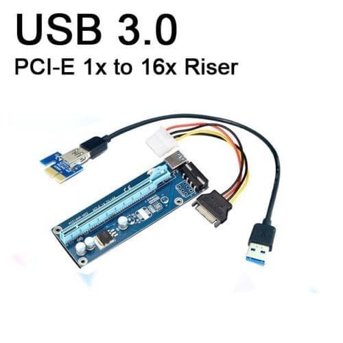 PCI-E PCIe PCI Express 1x to 16x Riser USB 3.0 Extender Cable with Sata to 4Pin IDE Molex Power Supply for BTC Miner RIG