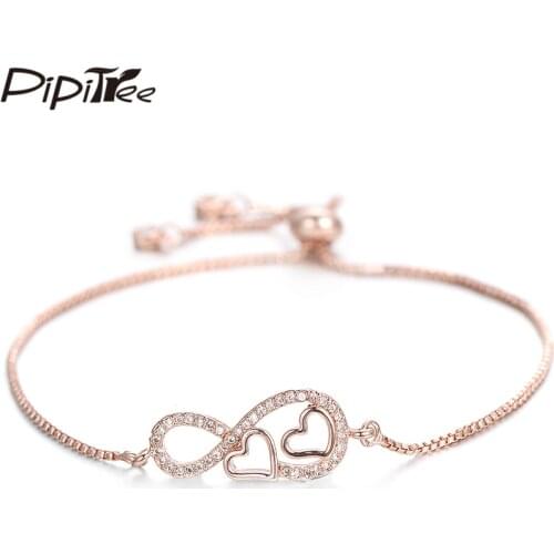 Pipitree Romantic Double Heart Charm Bracelet Lovers Couple Women Trendy Forever Love CZ Infinity Bracelets & Bangles Jewelry