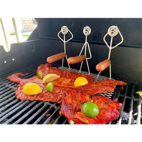 Portable BBQ Stainless Steel Barbecue Rack Funny Boy Hot Dog Sausage Stand Holder Grill Shape Roaster Rack Stand BBQ Tool