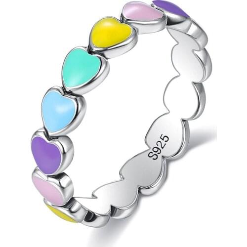 Silver Plated Stackable Rainbow Heart Ring for Women Romantic Engagement Ring Exquisite Jewelry Wedding Ring Best Gift