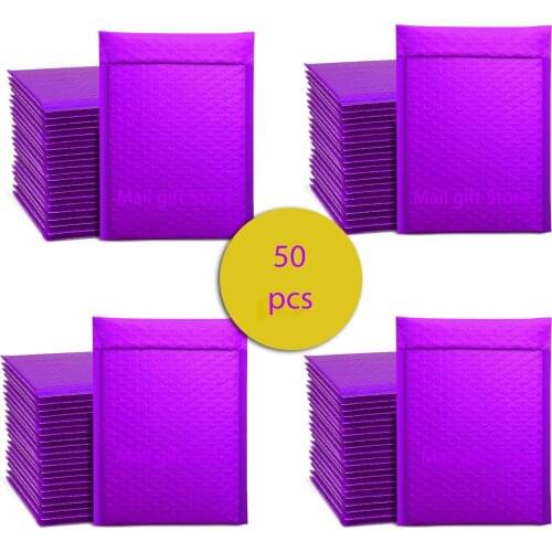 50Pcs Bubble Mailers Bags Packaging For Mailing Gift Poly Envelopes Bubble Mailers Padded Envelopes Purple White Black And Pink