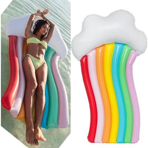 Rainbow Floating Boat Water Hammock Recliner Inflatable Kids Adults Water PVC Mattress Sea Swimming Pool Party Toy LoungeBed