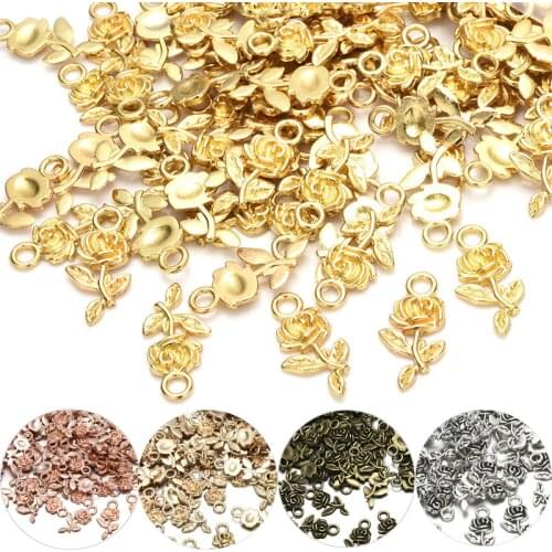 Sale 20pcs/pack Tibet Silvery Rose Flower Small Pendant Beads DIY Jewelry Making Charms Necklace Earrings Accessories